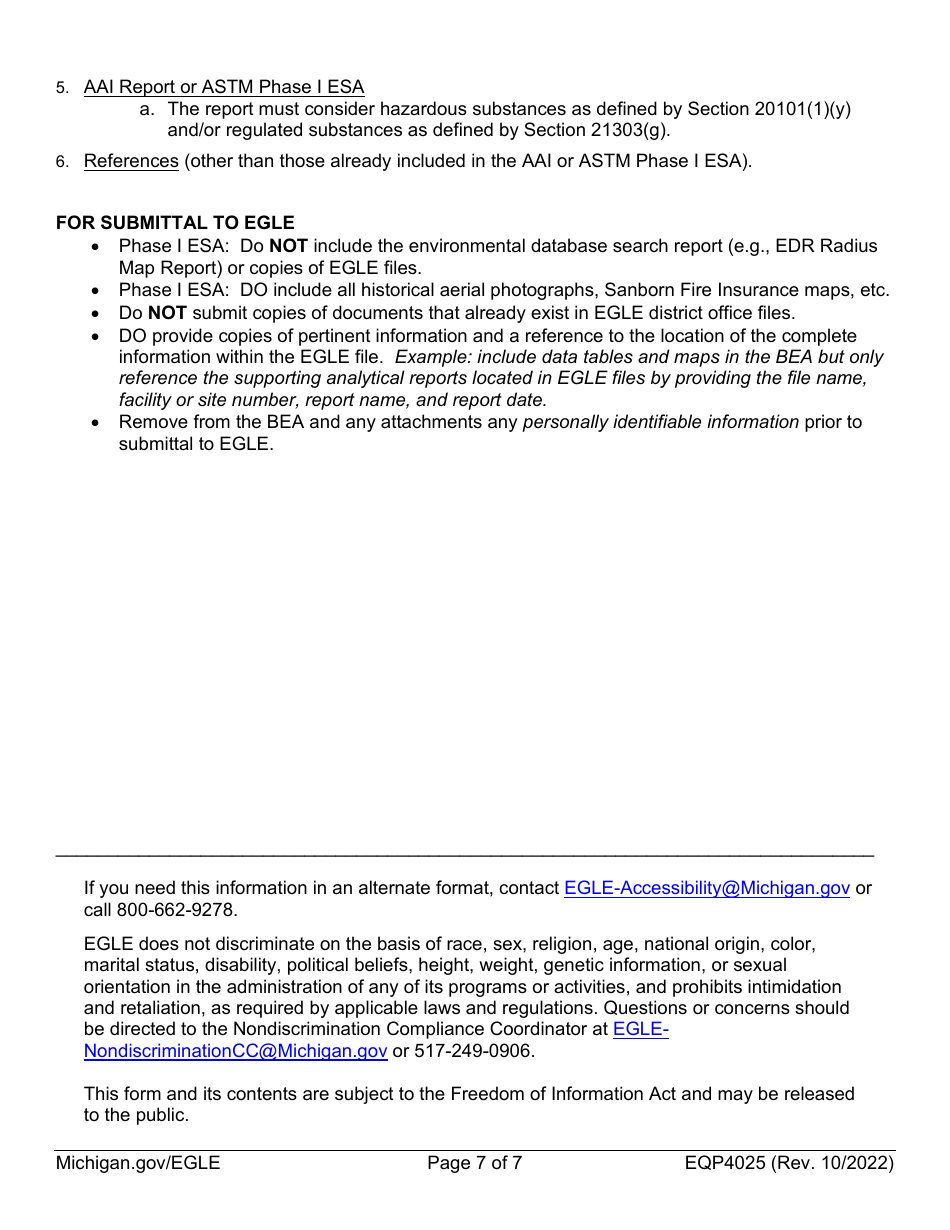Form EQP4025 Baseline Environmental Assessment Submittal Form - Michigan, Page 7