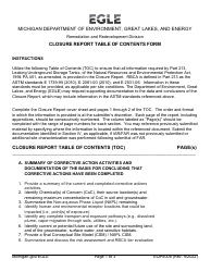 Form EQP4008 Closure Report Table of Contents Form - Michigan