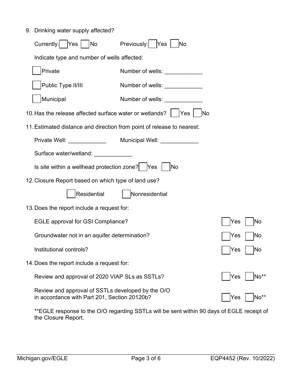 Form EQP4452 Leaking Underground Storage Tank Closure Report Cover Sheet - Michigan, Page 3