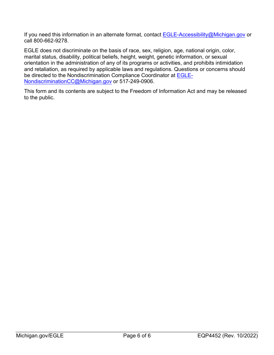 Form EQP4452 Leaking Underground Storage Tank Closure Report Cover Sheet - Michigan, Page 6