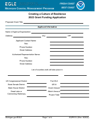 Document preview: Form EQP9314 Creating a Culture of Resilience Grant Funding Application - Michigan, 2023