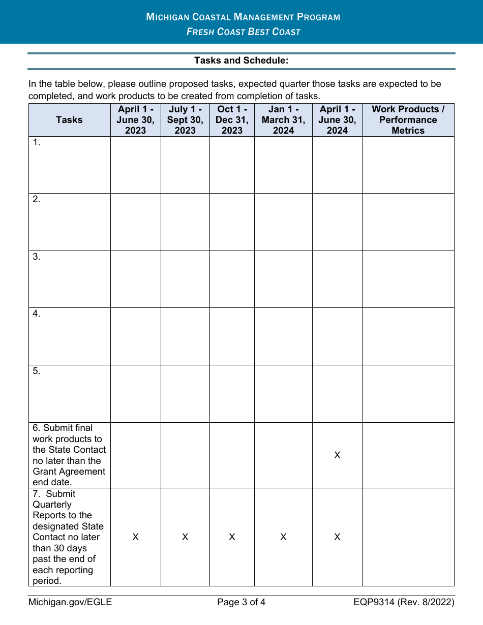 Form EQP9314 Creating a Culture of Resilience Grant Funding Application - Michigan, Page 3