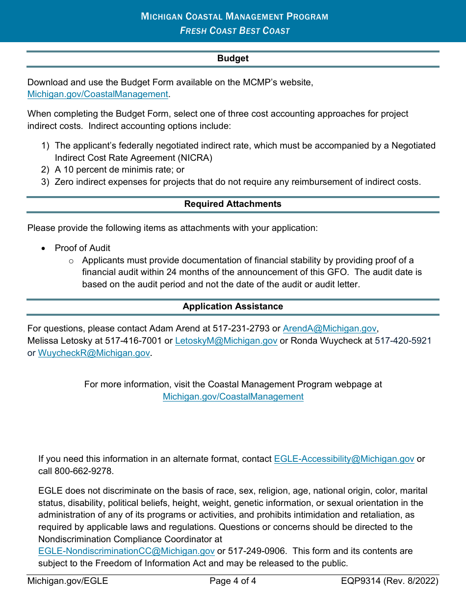 Form EQP9314 Creating a Culture of Resilience Grant Funding Application - Michigan, Page 4