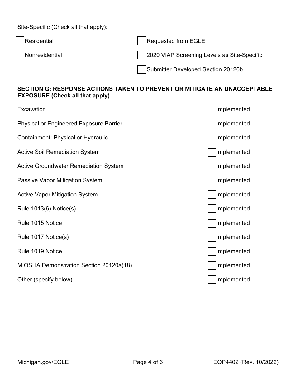 Form EQP4402 Documentation of Due Care Compliance Submittal Form - Michigan, Page 4