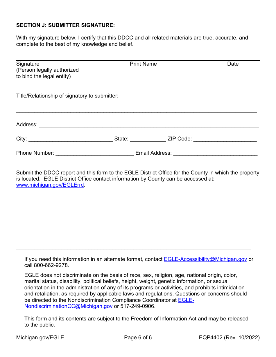 Form EQP4402 Documentation of Due Care Compliance Submittal Form - Michigan, Page 6