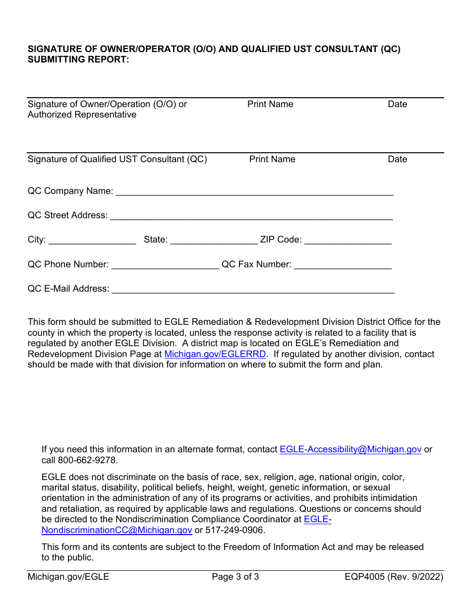 Form EQP4005 Leaking Underground Storage Tank Final Assessment Report - Michigan, Page 3