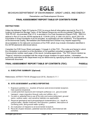 Document preview: Form EQP4007 Final Assessment Report Table of Contents Form - Michigan