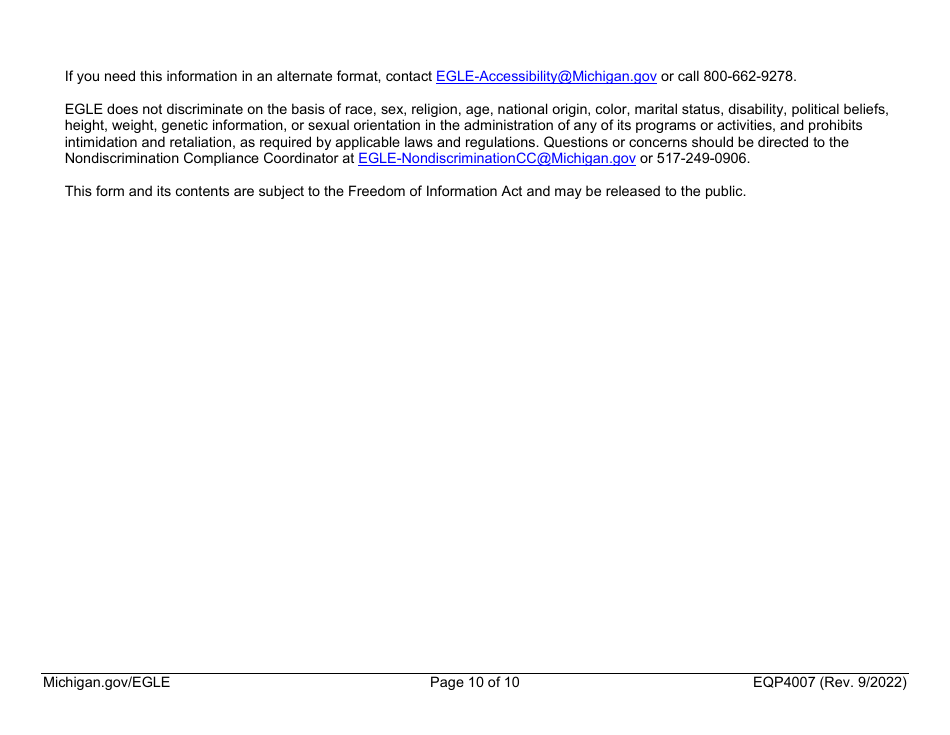 Form EQP4007 Final Assessment Report Table of Contents Form - Michigan, Page 10