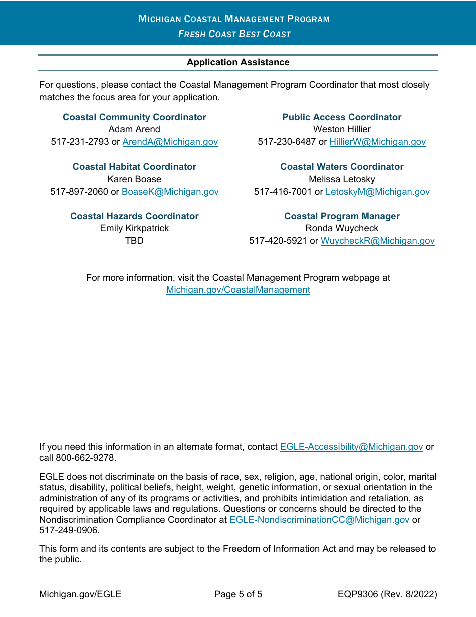 Form EQP9306 Michigan Coastal Management Program Grant Application - Michigan, Page 5