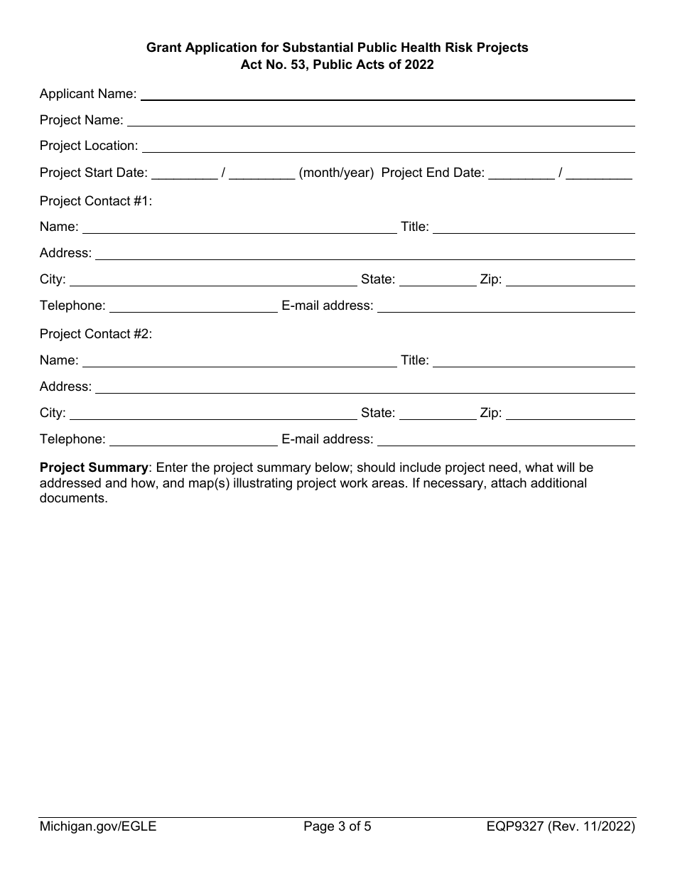 Form EQP9327 Grant Application for Substantial Public Health Risk Projects - Michigan, Page 3