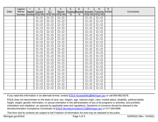 Form EQP9322 Groundwater Discharge Permit Lagoon(S) Weekly Observation Form - Michigan, Page 3
