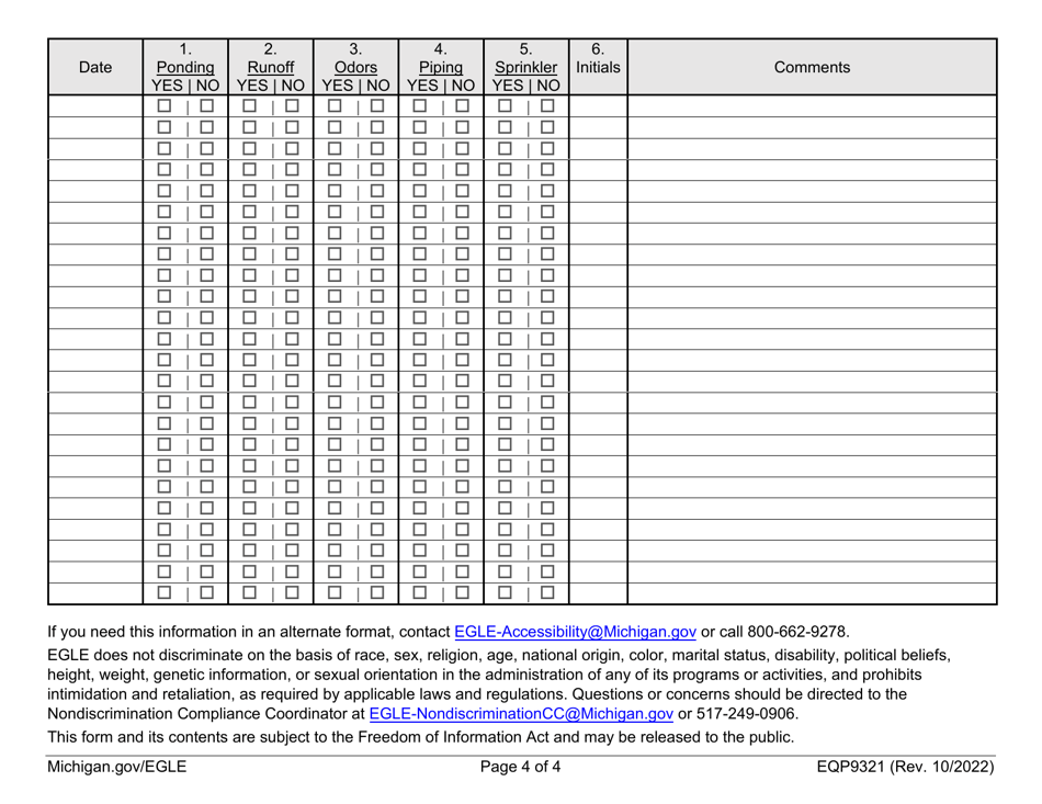 Form EQP9321 Groundwater Discharge Permit Daily Irrigation Observation Form - Michigan, Page 4