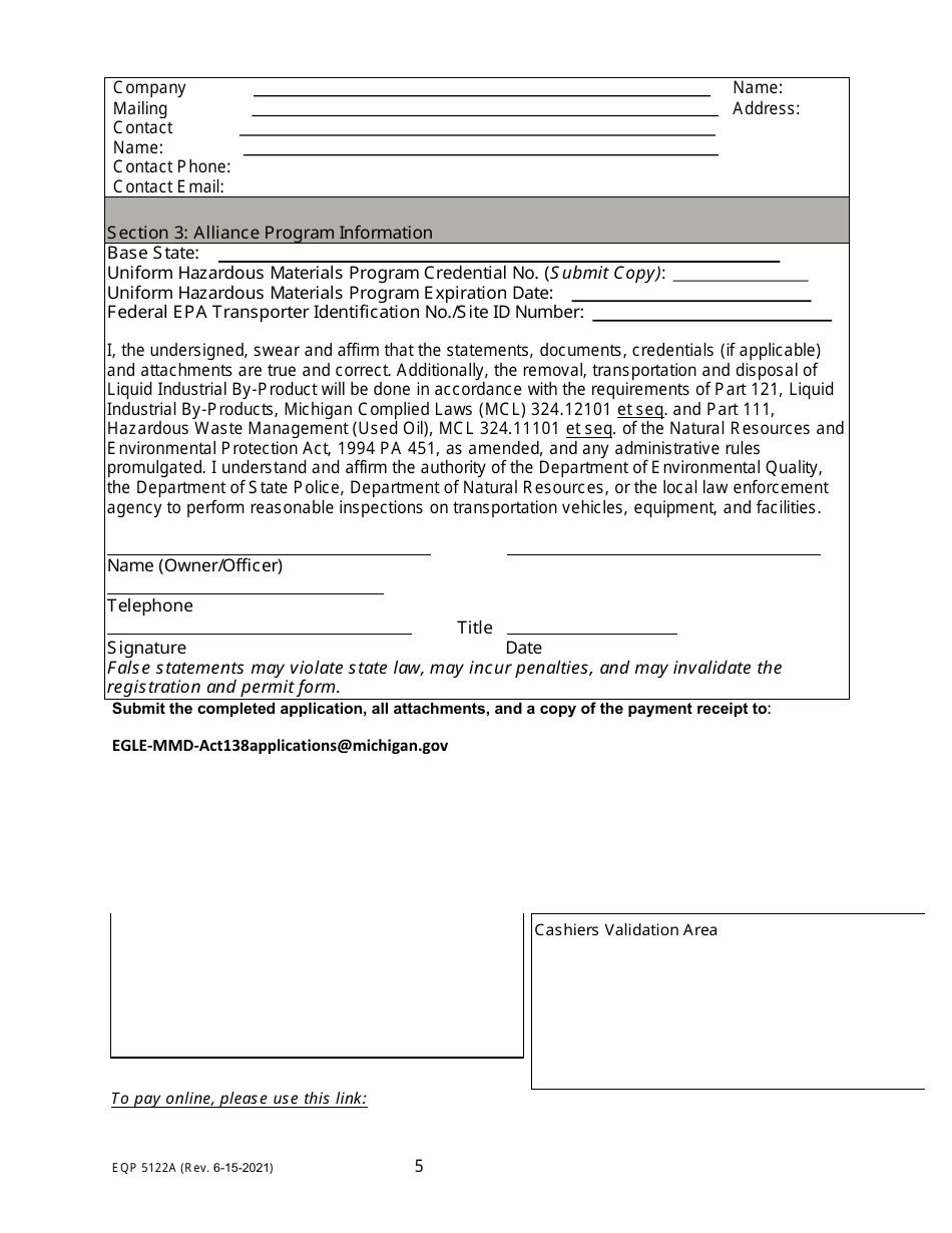 Form EQP5122A Attachment A Liquid Industrial by-Product Uniform Program Fee Worksheet - Michigan, Page 5