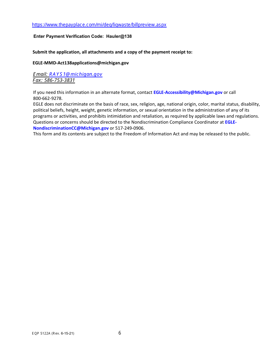 Form EQP5122A Attachment A Liquid Industrial by-Product Uniform Program Fee Worksheet - Michigan, Page 6