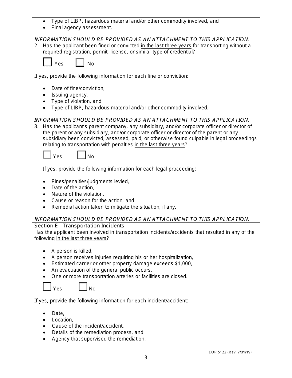 Form EQP5122 Application for Liquid Industrial by-Product Transportation - Motor Carrier Registration and Permit for the Uniform Program - Michigan, Page 3