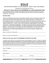 Document preview: Form EQP4023 Notice to Local Unit(S) of Government of Land Use Restrictions - Michigan