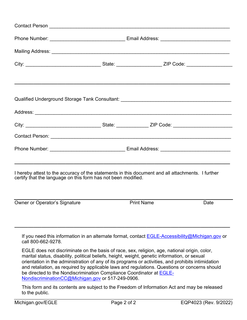 Form EQP4023 Notice to Local Unit(S) of Government of Land Use Restrictions - Michigan, Page 2