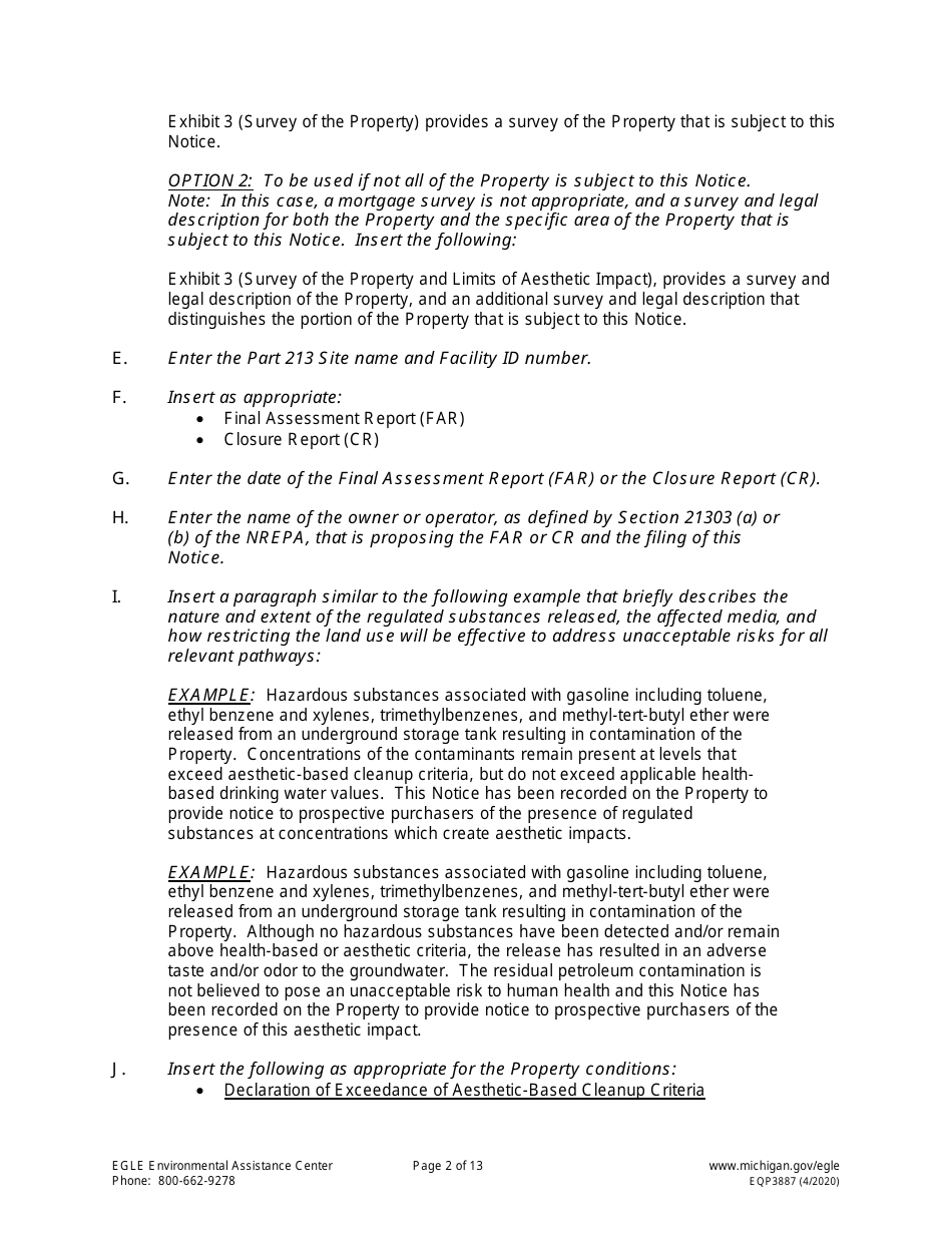 Form EQP3887 Notice of Aesthetic Impact - Part 213 - Michigan, Page 2