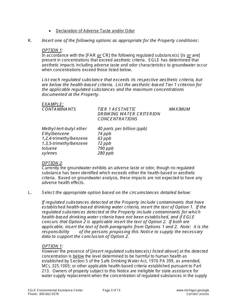 Form EQP3887 Notice of Aesthetic Impact - Part 213 - Michigan, Page 3