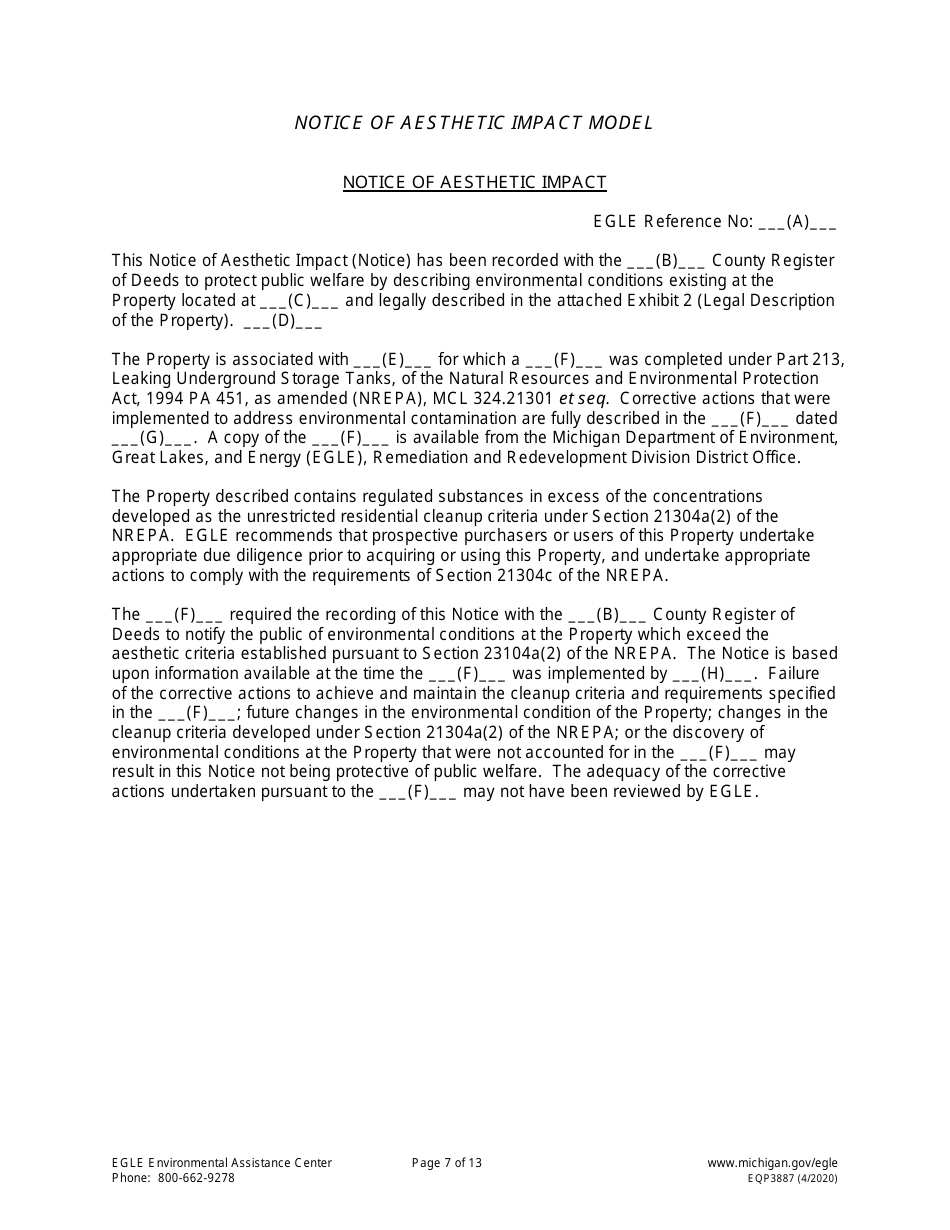 Form EQP3887 Notice of Aesthetic Impact - Part 213 - Michigan, Page 7