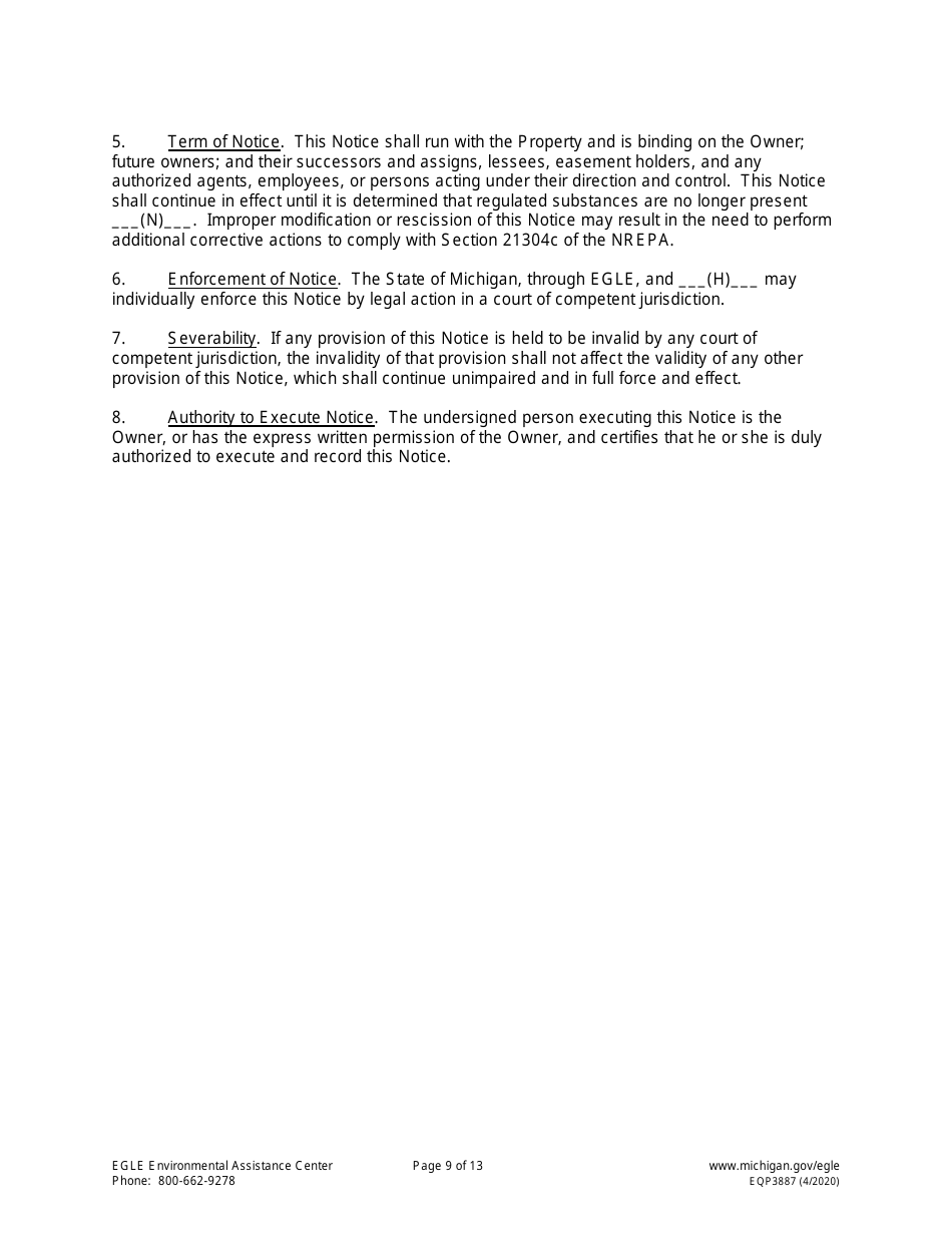Form EQP3887 Notice of Aesthetic Impact - Part 213 - Michigan, Page 9