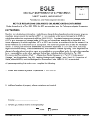 Document preview: Form EQP4476 Notice Regarding Discarded or Abandoned Containers - Michigan