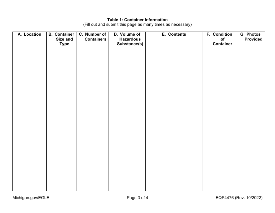 Form EQP4476 Notice Regarding Discarded or Abandoned Containers - Michigan, Page 3