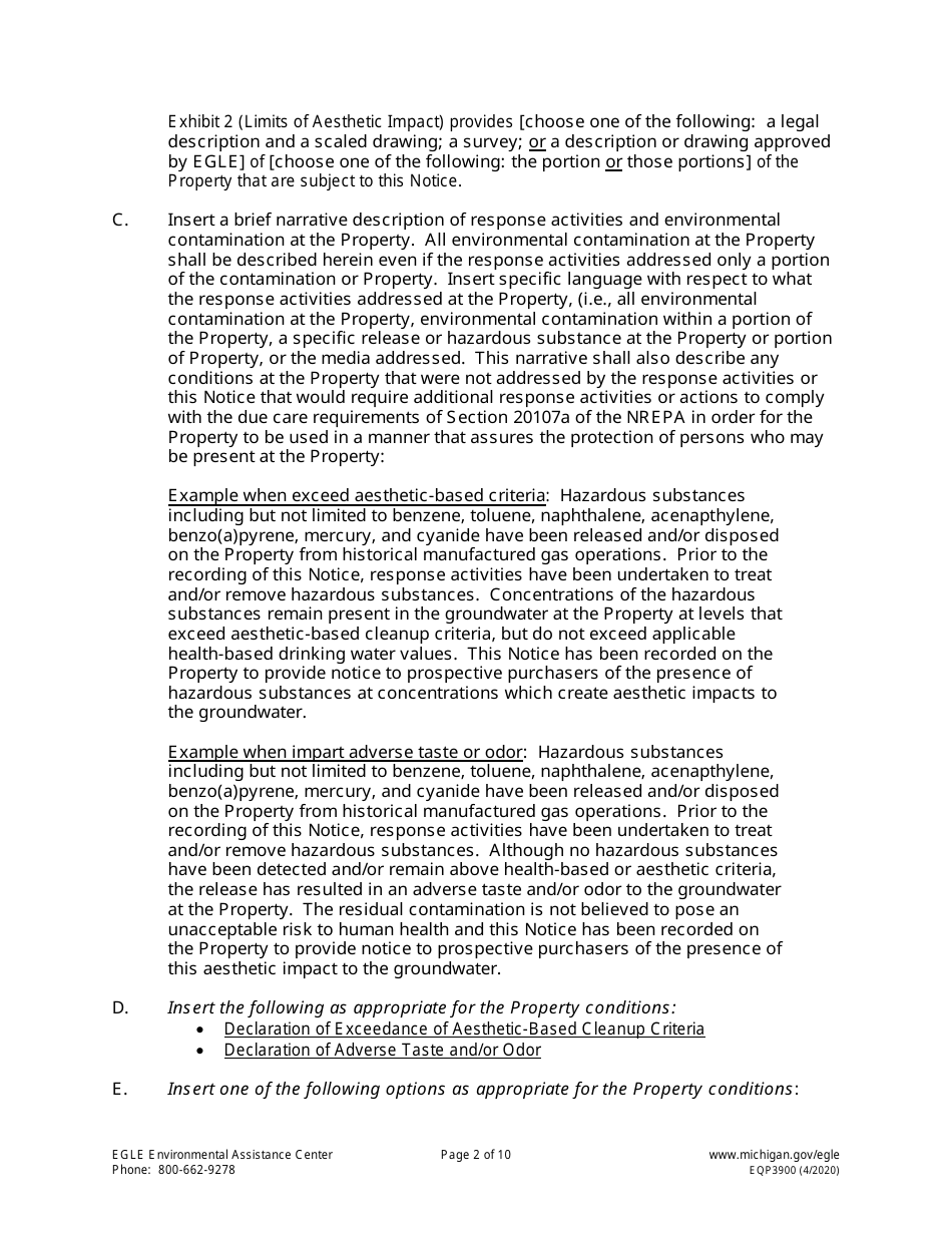 Form EQP3900 Notice of Aesthetic Impact - Part 201 - Michigan, Page 2