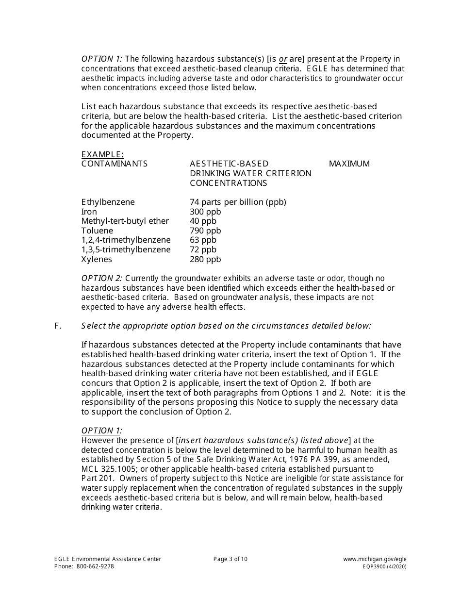 Form EQP3900 Notice of Aesthetic Impact - Part 201 - Michigan, Page 3