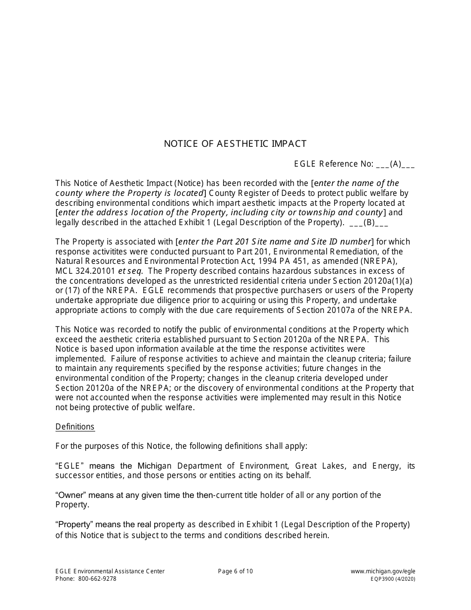 Form EQP3900 Notice of Aesthetic Impact - Part 201 - Michigan, Page 6