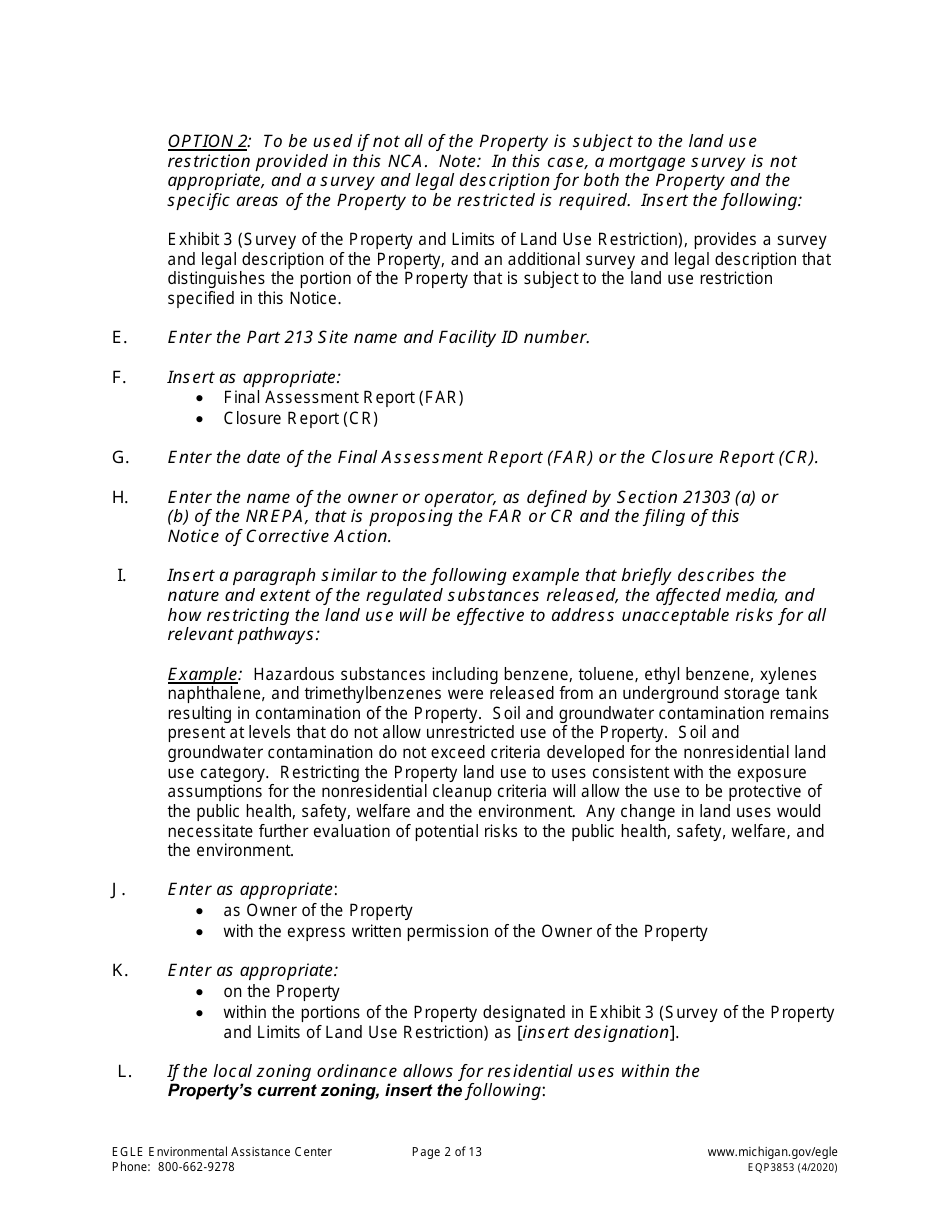 Form EQP3853 Notice of Corrective Action - Part 213 - Michigan, Page 2