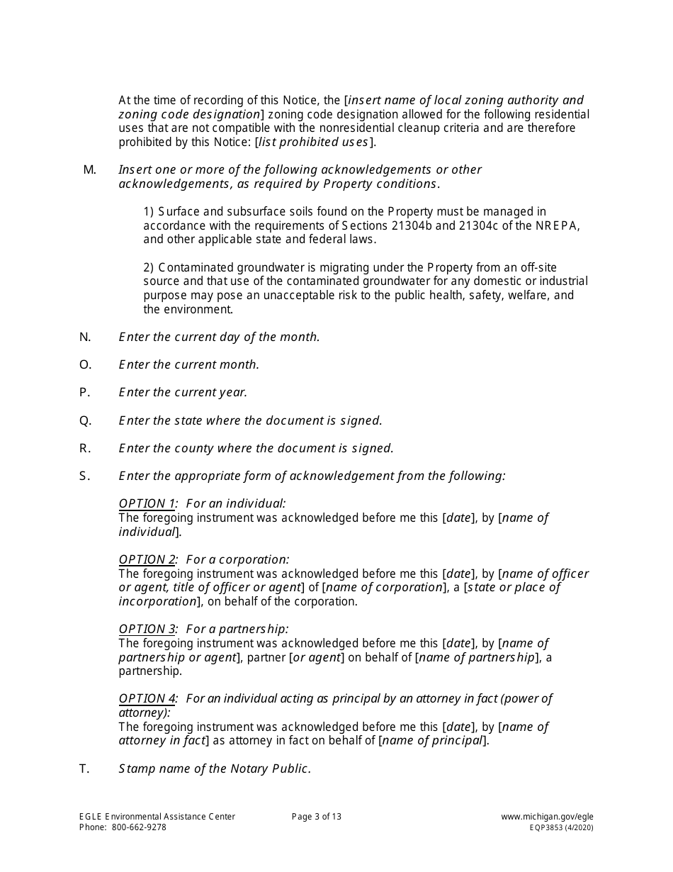 Form EQP3853 Notice of Corrective Action - Part 213 - Michigan, Page 3