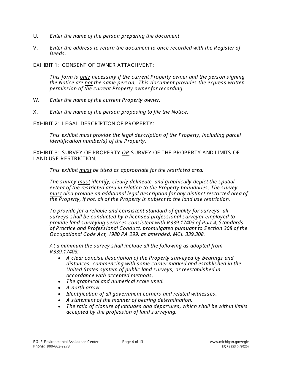 Form EQP3853 Notice of Corrective Action - Part 213 - Michigan, Page 4