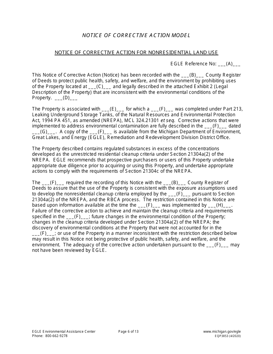Form EQP3853 Notice of Corrective Action - Part 213 - Michigan, Page 6