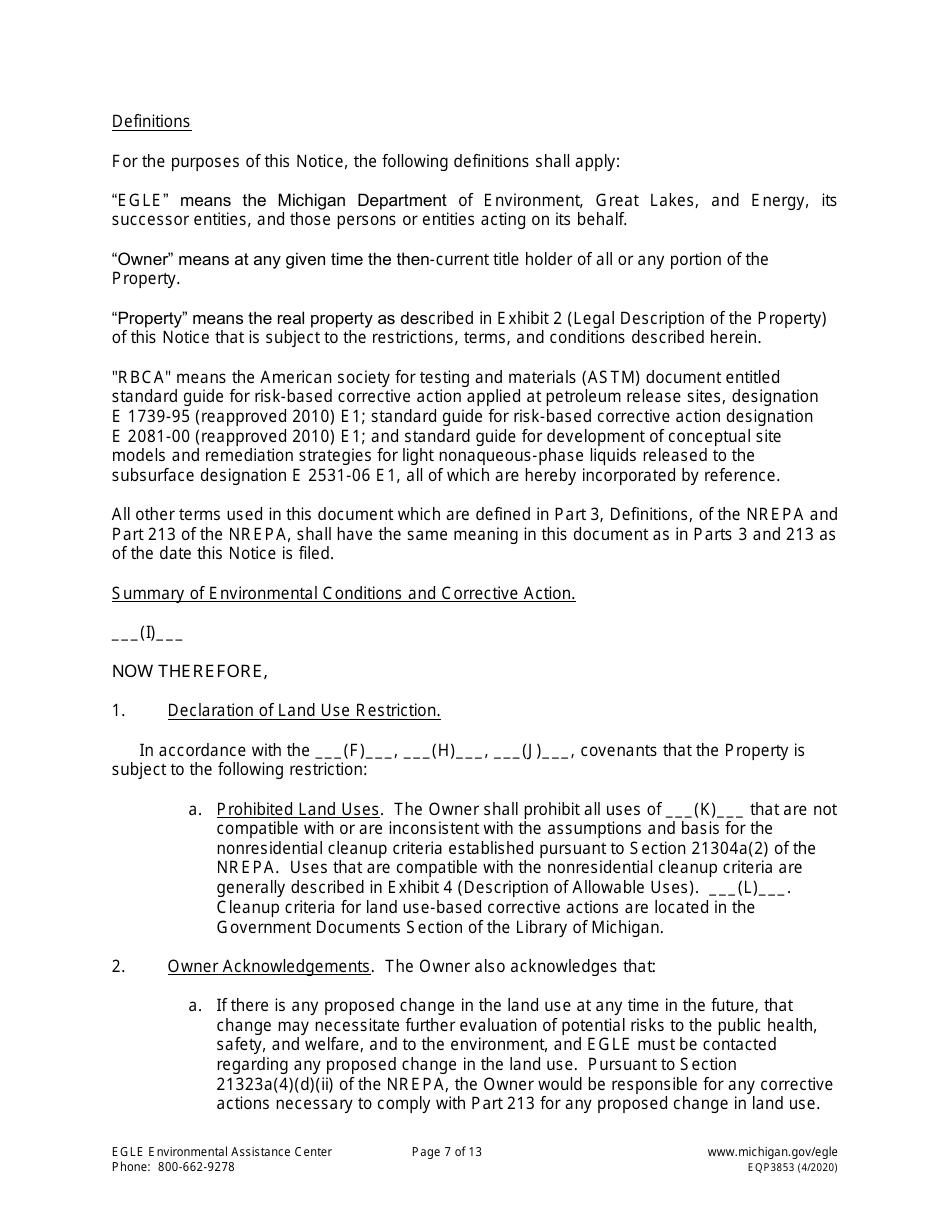 Form EQP3853 Notice of Corrective Action - Part 213 - Michigan, Page 7