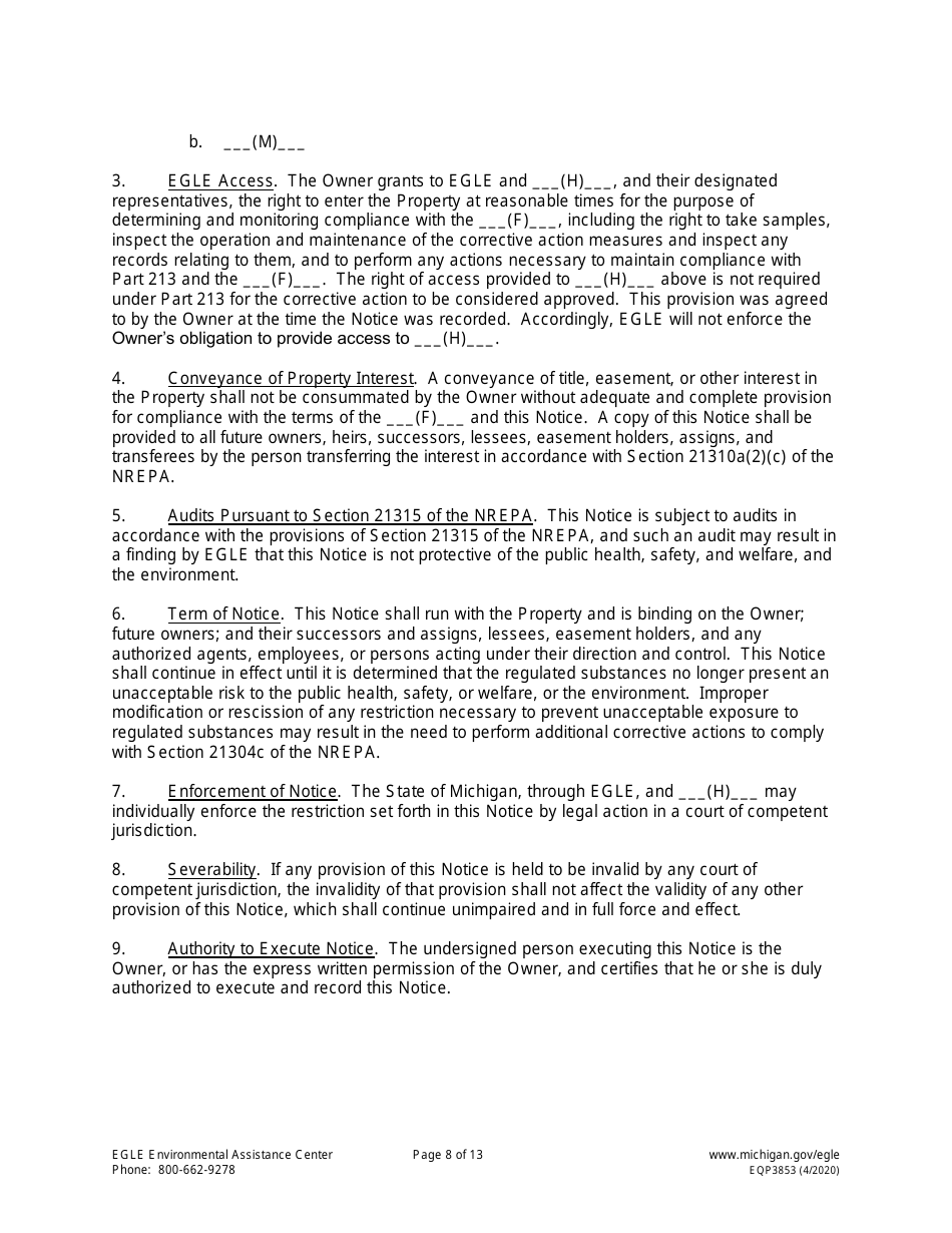 Form EQP3853 Notice of Corrective Action - Part 213 - Michigan, Page 8