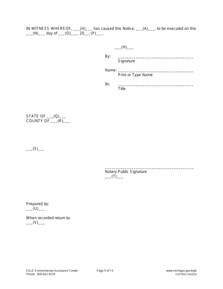 Form EQP3853 Notice of Corrective Action - Part 213 - Michigan, Page 9