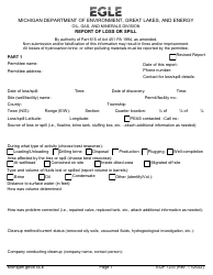 Document preview: Form EQP7233 Report of Loss or Spill - Michigan