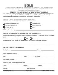 Document preview: Form EQP4400 Request for Certificate of Completion From Egle - Michigan