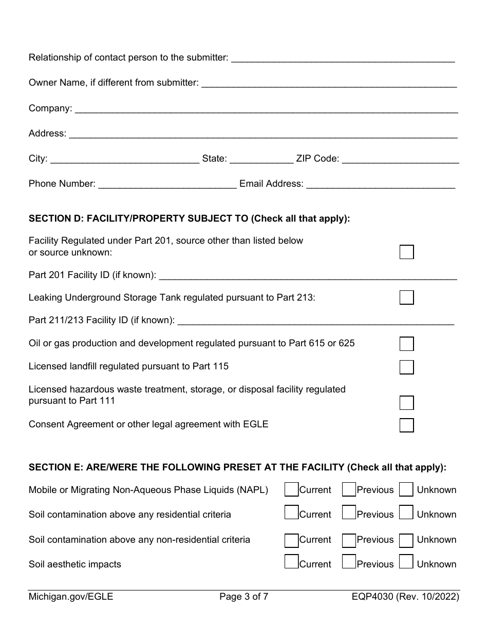 Form EQP4030 Request for Egle Review of No Further Action (Nfa) Report - Michigan, Page 3