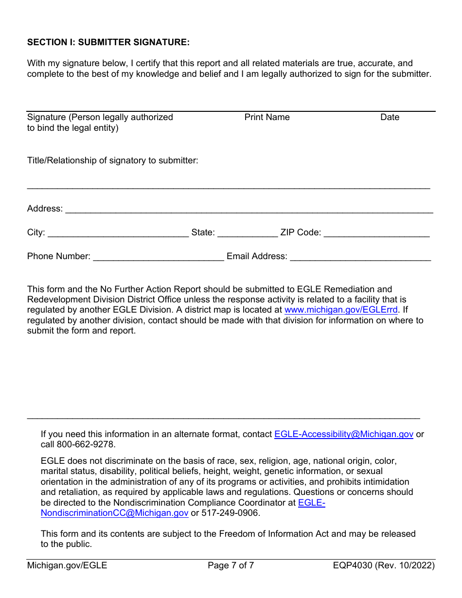 Form EQP4030 Request for Egle Review of No Further Action (Nfa) Report - Michigan, Page 7