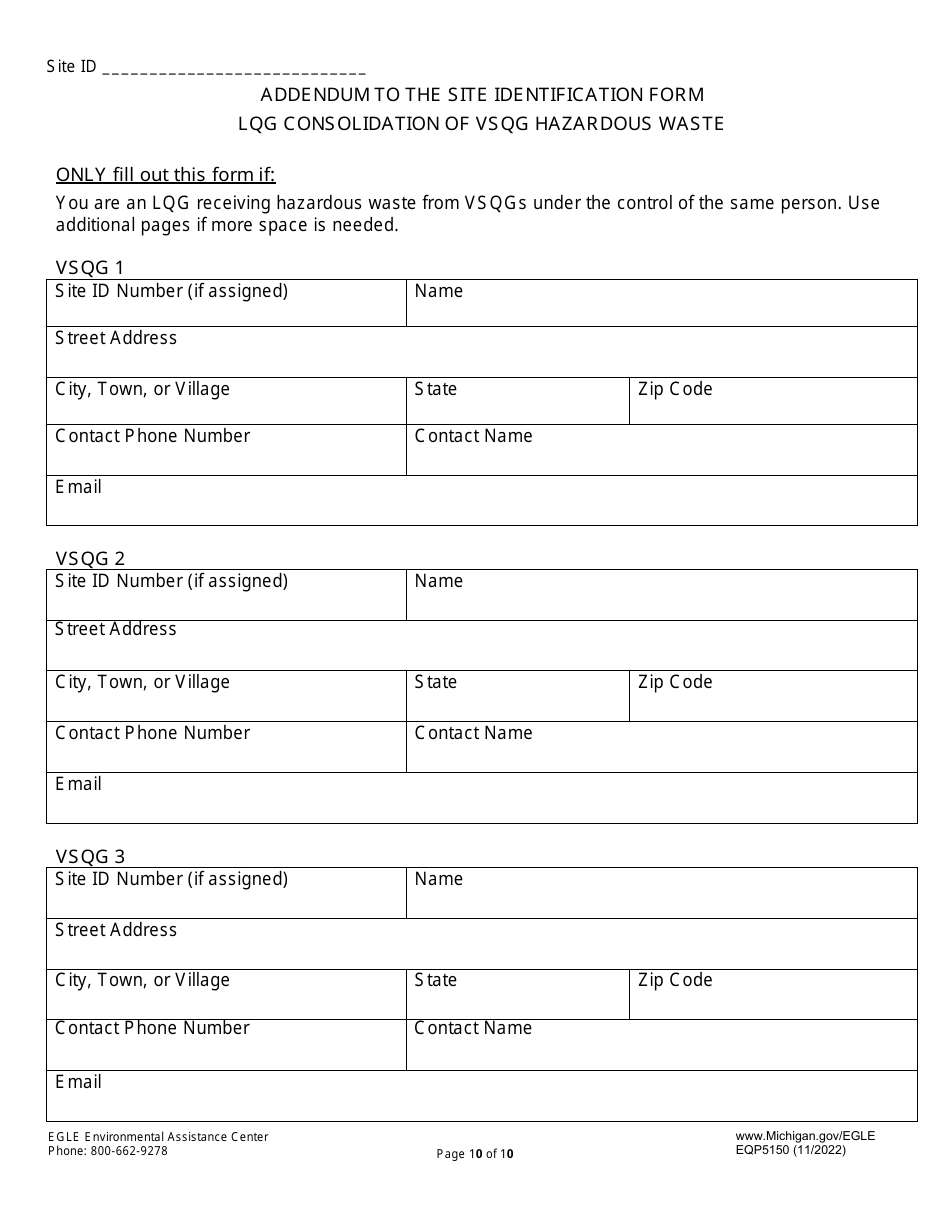 Form EQP5150 Site Identification Form - Michigan, Page 10