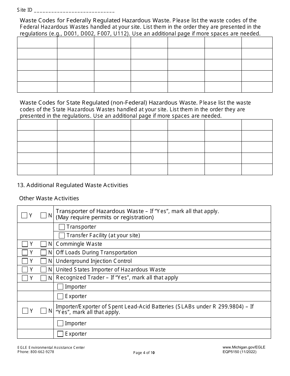 Form EQP5150 Site Identification Form - Michigan, Page 4