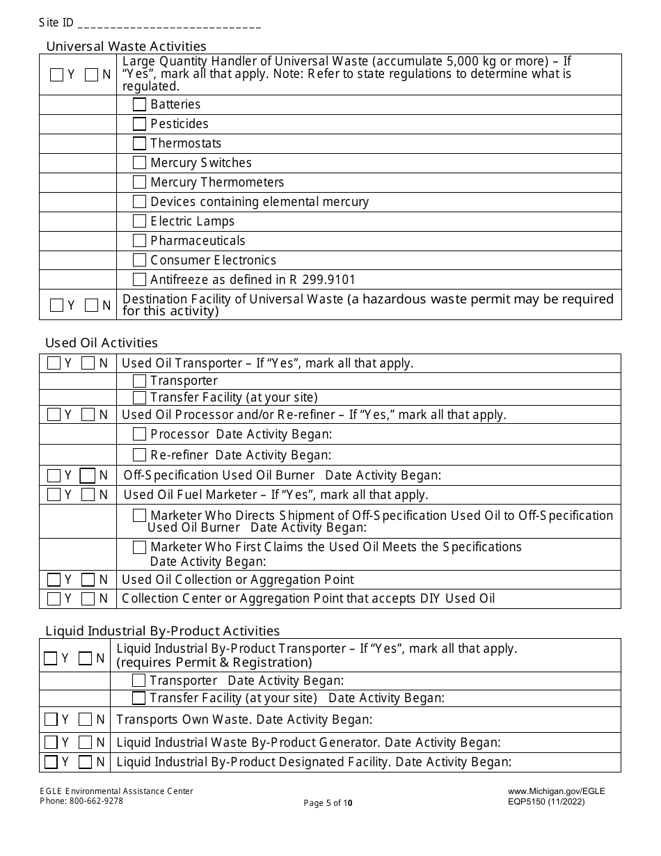 Form EQP5150 Site Identification Form - Michigan, Page 5