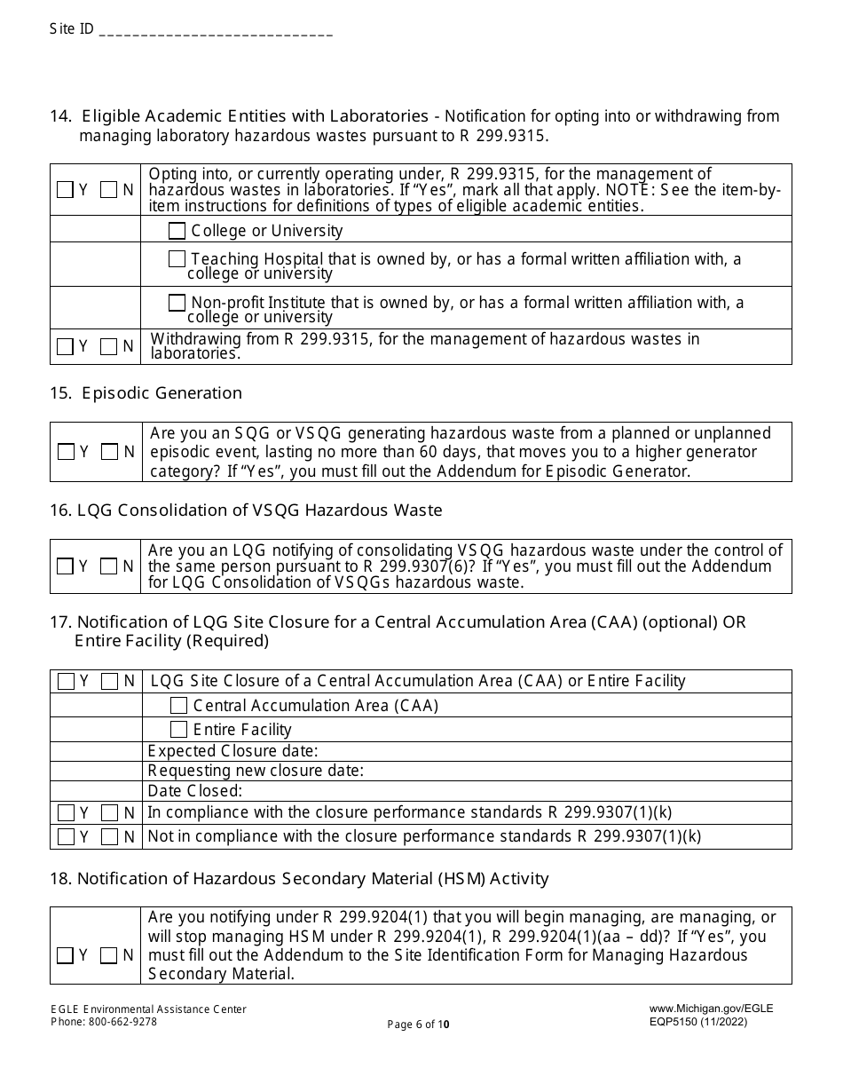 Form EQP5150 Site Identification Form - Michigan, Page 6
