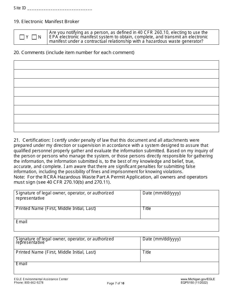 Form EQP5150 Site Identification Form - Michigan, Page 7