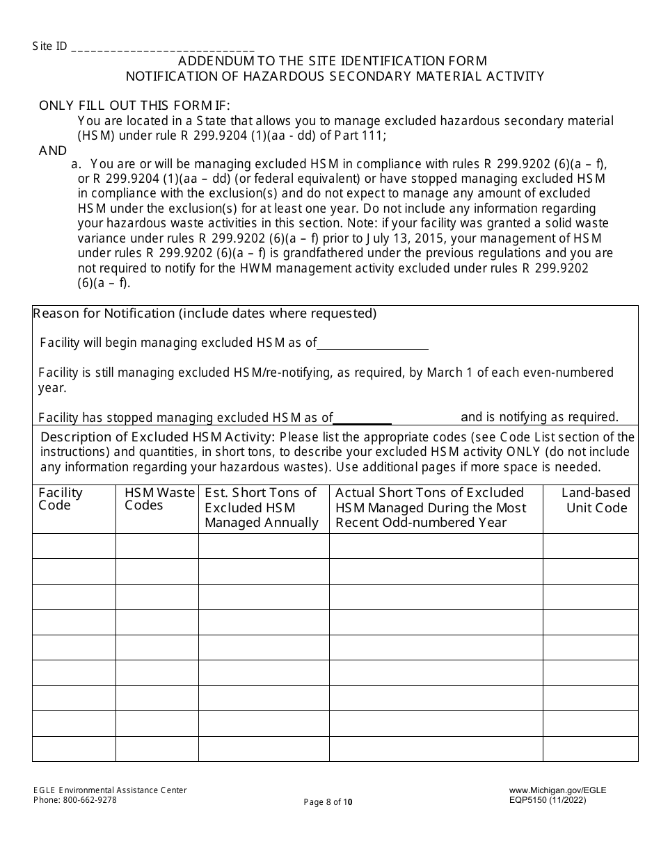 Form EQP5150 Site Identification Form - Michigan, Page 8