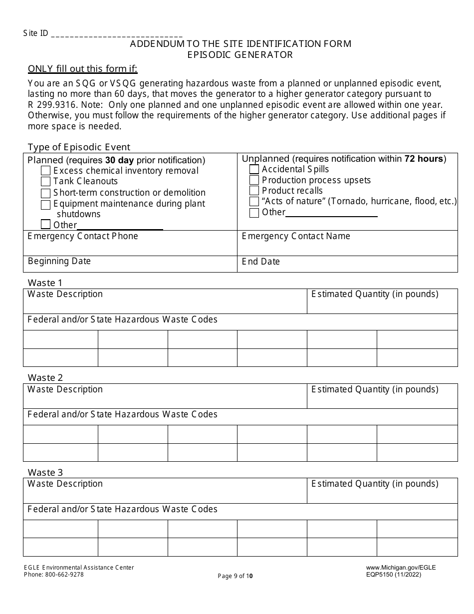 Form EQP5150 Site Identification Form - Michigan, Page 9