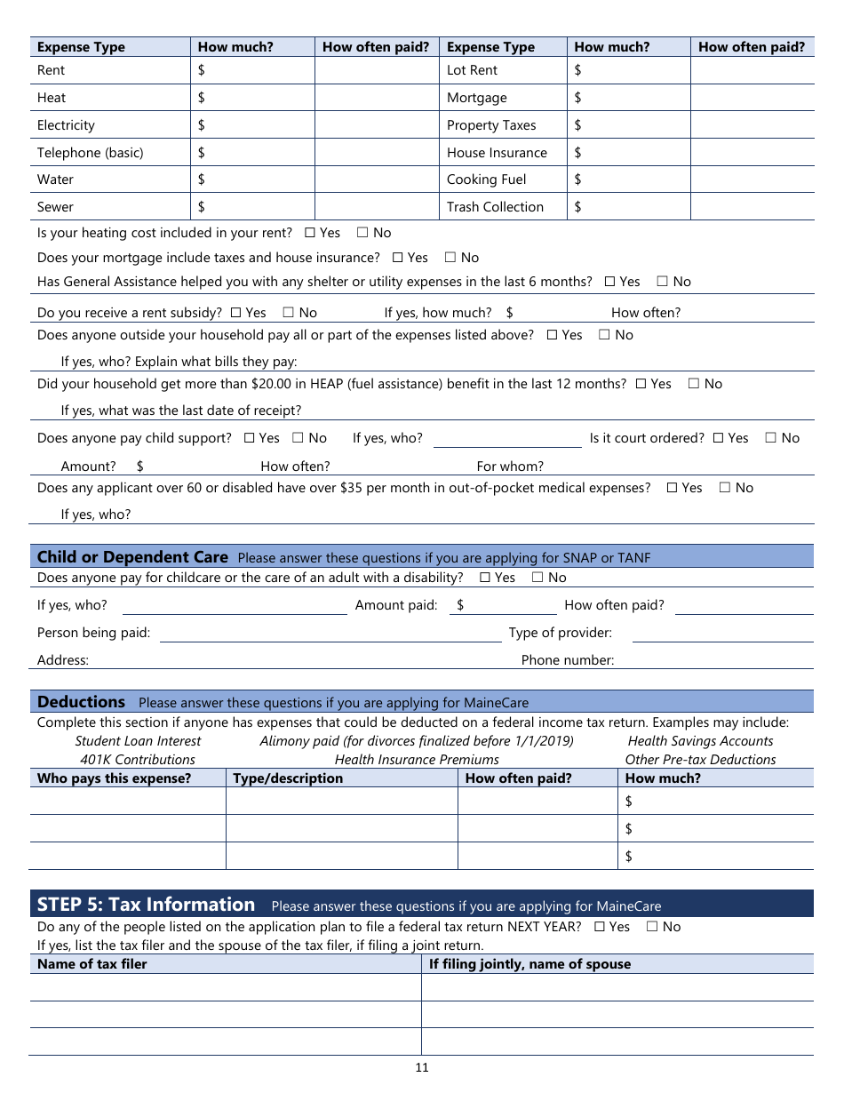 Snap, TANF, or Mainecare Application for Benefits - Maine, Page 11