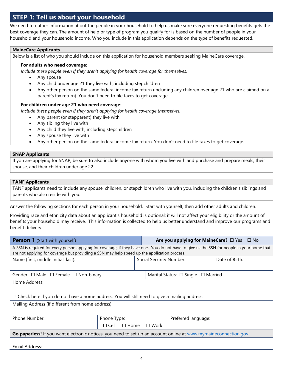 Snap, TANF, or Mainecare Application for Benefits - Maine, Page 4